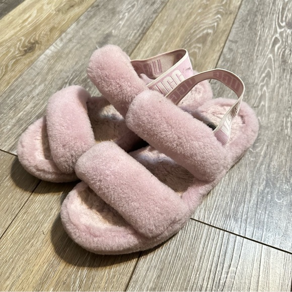 Ugg Oh Yeah Pink Fluffy Slide Sandals Slippers - Picture 1 of 9